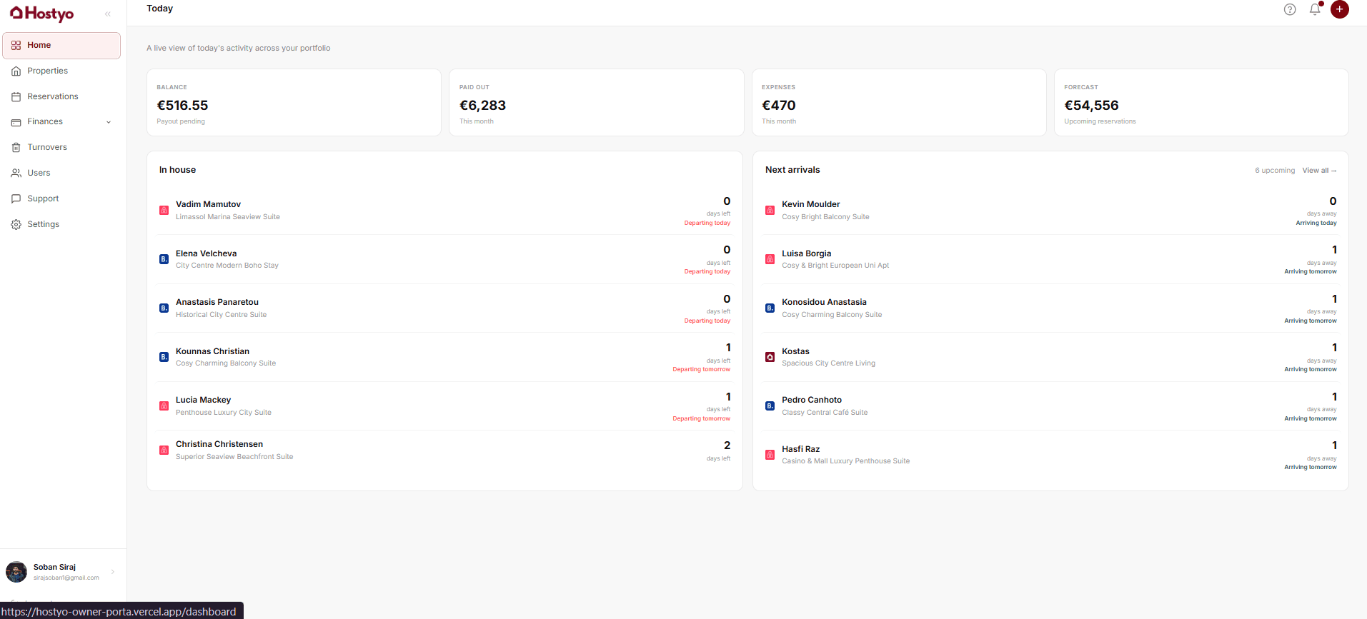 Hostyo — Finances View